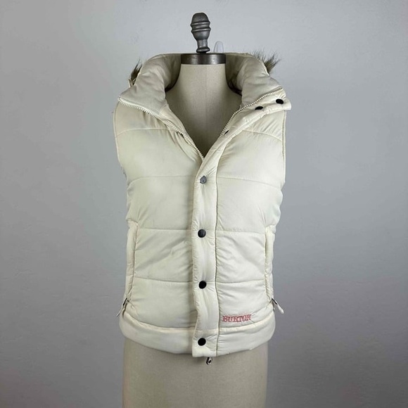 Burton Ivory Sleeveless Hooded Button Up Puffer Vest Size Medium - Picture 15 of 16